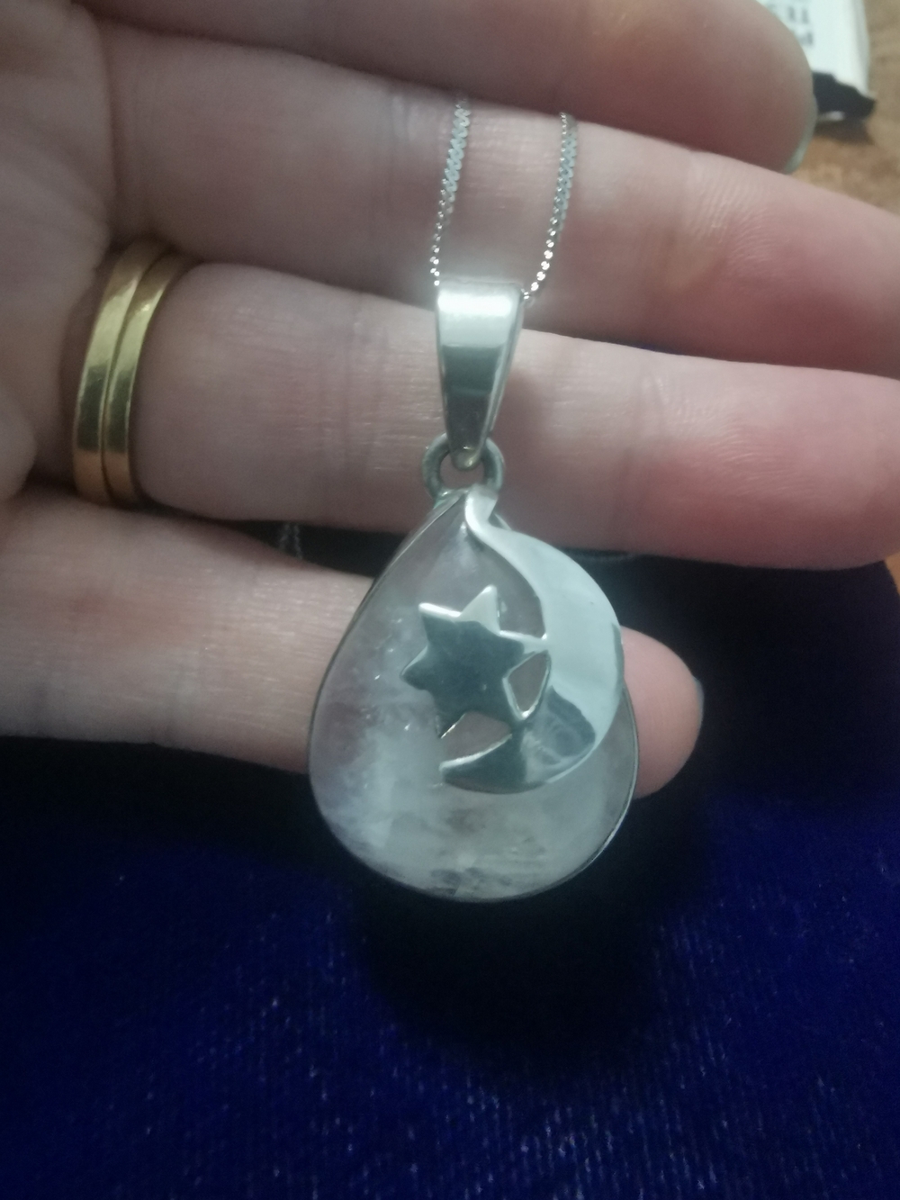 925 Sterling Silver Moon & Star Teardrop Pendant Necklace - Moonstone